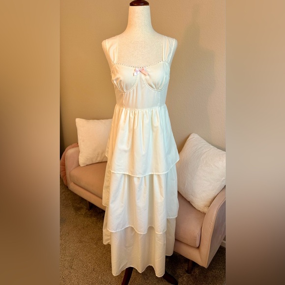 REVOLVE Dresses & Skirts - Revolve Corset Dress Tiered Ruffle Ivory Sleeveless Women’s S Milkmaid Romantic